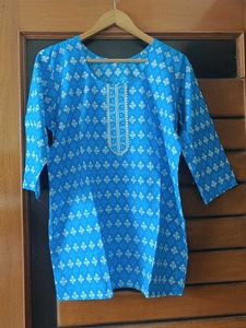 Blue Printed Cotton Kurta