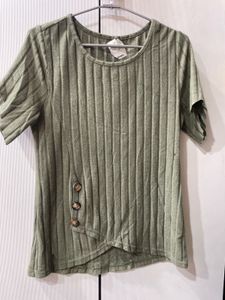 Ribbed Button Accent Top