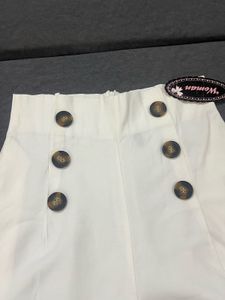 White High-Waisted Button Detail Shorts