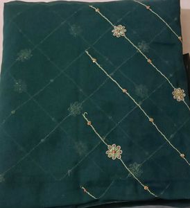 Emerald Green Embroidered Saree