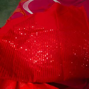 Ready To Wear Saaree Sequence Red Saree.