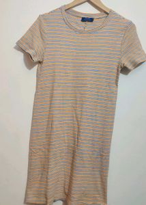 Yellow & Black Striped Casual Dress For 34 Bust