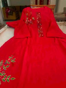 Vibrant Red Embroidered Kurta Set