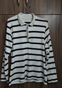 Striped Knit Zip-Up Top – Stylish &amp; Comfortable