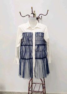 Tulle Accent Button Down