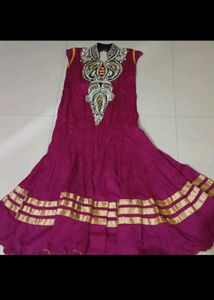 Elegant Pink &amp; Gold Anarkali Dress