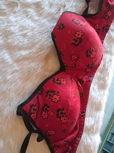 Red Floral Padded Bra