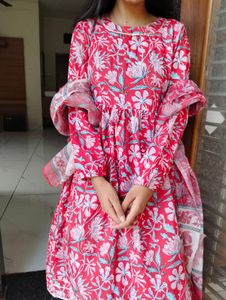 Red Floral Print Kurta Set