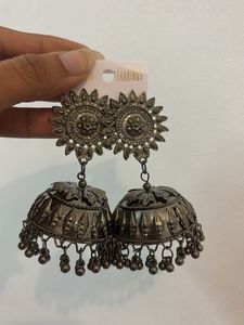 Oxidized Silver Jhumka Earrings