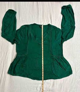 Emerald Green V-Neck Long Sleeve Top