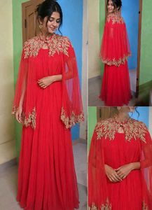 Stunning Red Embroidered Gown with Cape