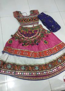 garba dress orange office white Lehenga Choli Set