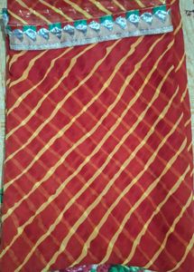 Vibrant Red Striped Saree