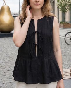 Shein Black Sleeveless Bow Tie Top