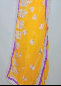Yellow Color Dupatta White Floral Embroidry Work