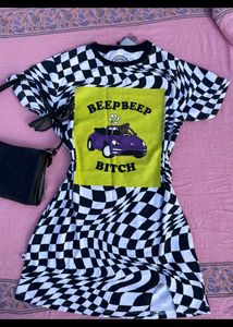 Checkered Graphic Print Mini Dress