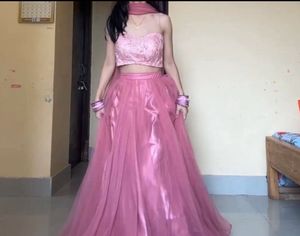 FREE DELIVERY Pink Lehenga With Dupatta And Blouse