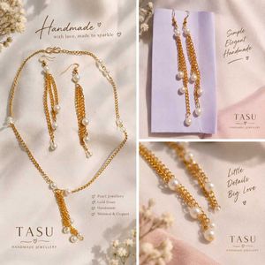 Handmade Pearl & Gold Chain Jewellery Set