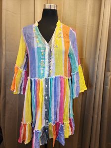 Boho Rainbow Striped Embroidered Kurta