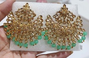 Sea Green With Golden Kundan Earrings