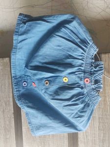 Blue Denim Skirt with Colorful Buttons
