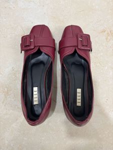 Elle Red Buckle Detail Heeled Loafers