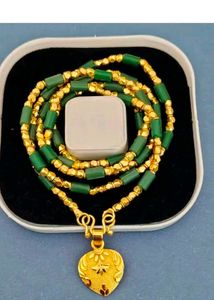 Gold Plated Necklace with Emerald Beads