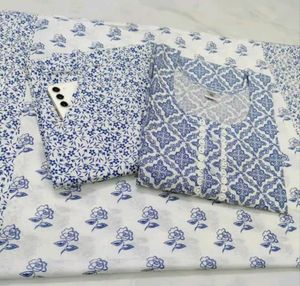 Blue &amp; White Printed Kurta Set with Dupatta