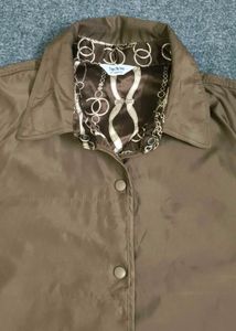 Brown Suede Jacket with Chain Print Lining