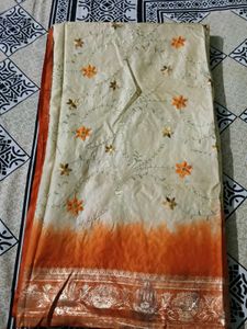 Elegant Cream Saree with Orange Ombre