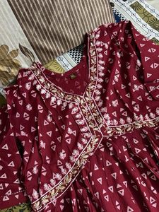 Maroon Printed Kurta Set