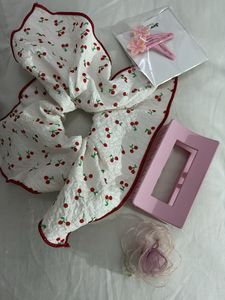 Cute Cherry Scrunchie & Hair Clips Set