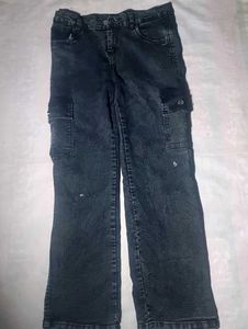 Men's Black Cargo Denim Jeans | Straight Fit | Mul