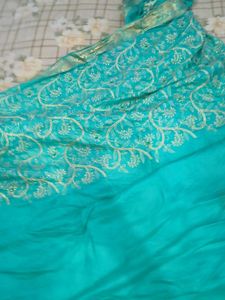 Embroidered Teal Saree with Embellishments