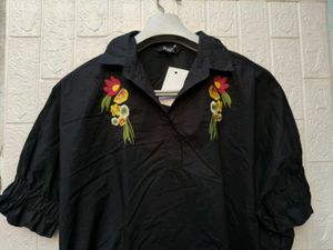 New with tag Embroidered Black Button-Up Top