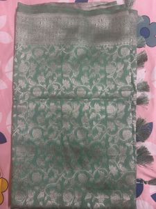 Elegant Mint Green Saree with Intricate Weave