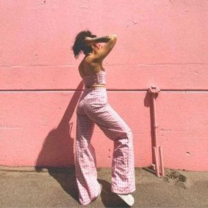 Pink Checkered Flare Pants