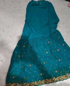 Teal Embroidered Kurta Set with Sharara