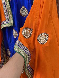 Vibrant Blue &amp; Orange Embroidered Kurta Set