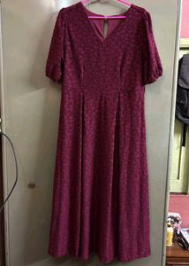 Burgundy Textured Midi Dress