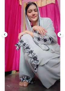 Elegant White Kurta Set with Black Embroidery