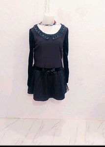 Black Embellished Collar Dress