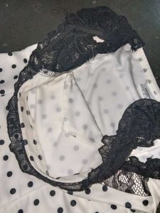 Polka Dot Black Lace Trim Dress