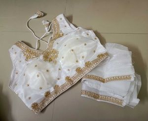 Elegant White &amp; Gold Embroidered Blouse