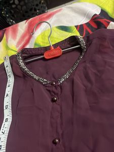 Burgundy Sheer Button-Down Top