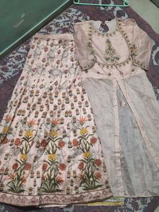 Elegant Floral Print Kurta Lehenga Set