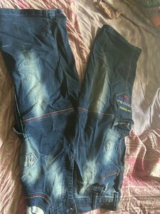 Men's Blue Distressed Cargo Jeans