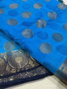 Vibrant Blue Silk Saree with Brocade Border