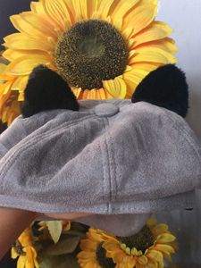 Cute Grey Cat Ear Hat with Belt Detail