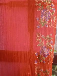 Elegant Red Saree with Floral Print